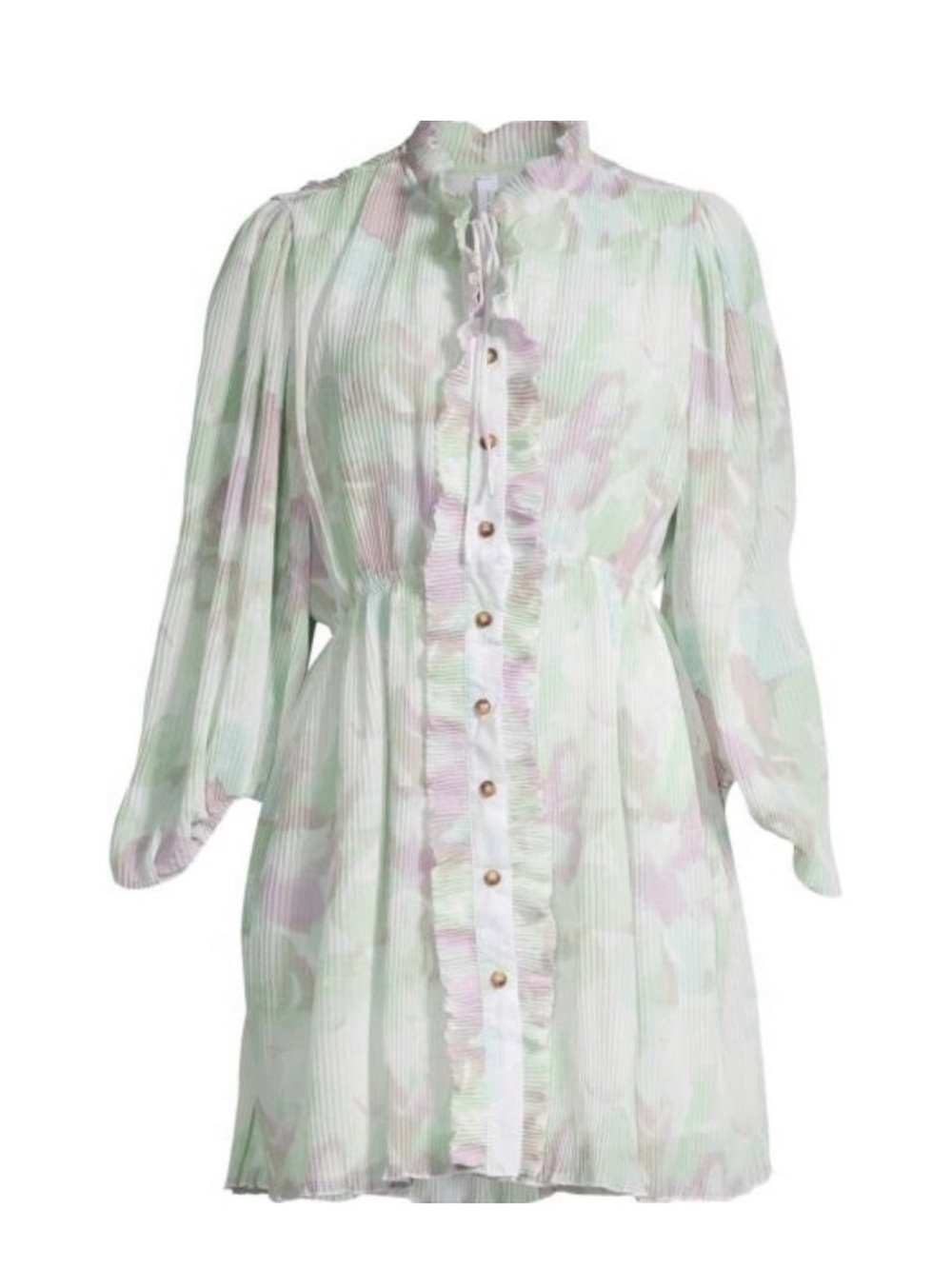 Avantlook Pastel Green & Light Pink Ruffle-Front Dress